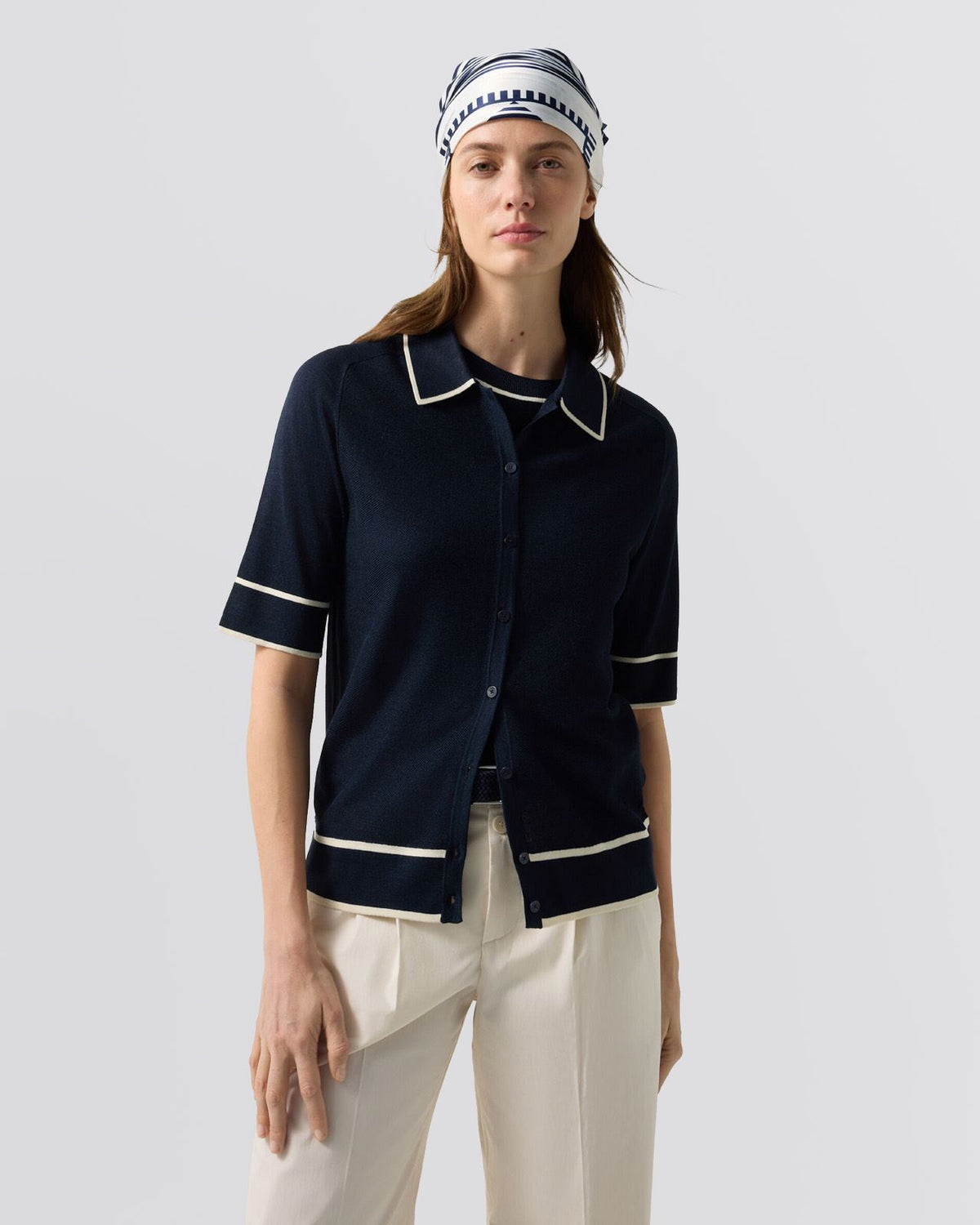 Womens Peaches Knit Shirt Navy