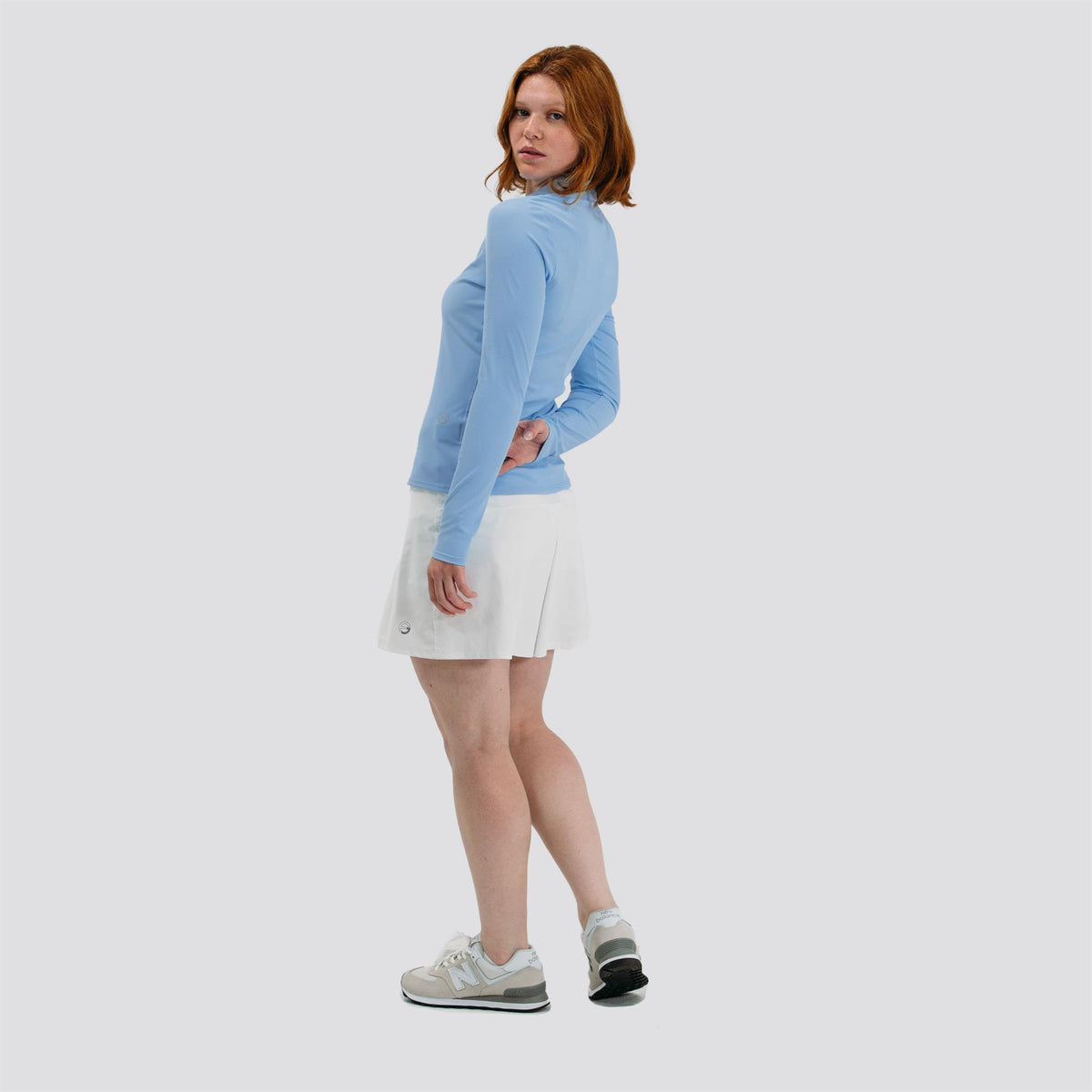 Womens Rib V-Neck LS Polo Light Blue