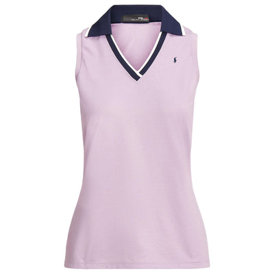 Womens Sleeveless Tour Pique Cricket Polo Shirt Light Mauve/Vessel Blue/French Navy - AW23