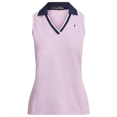 Womens Sleeveless Tour Pique Cricket Polo Shirt Light Mauve/Vessel Blue/French Navy - AW23