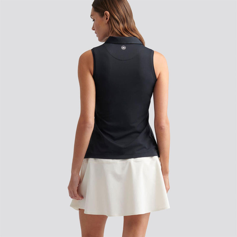 Womens Sleeveless Banded Button Polo Black