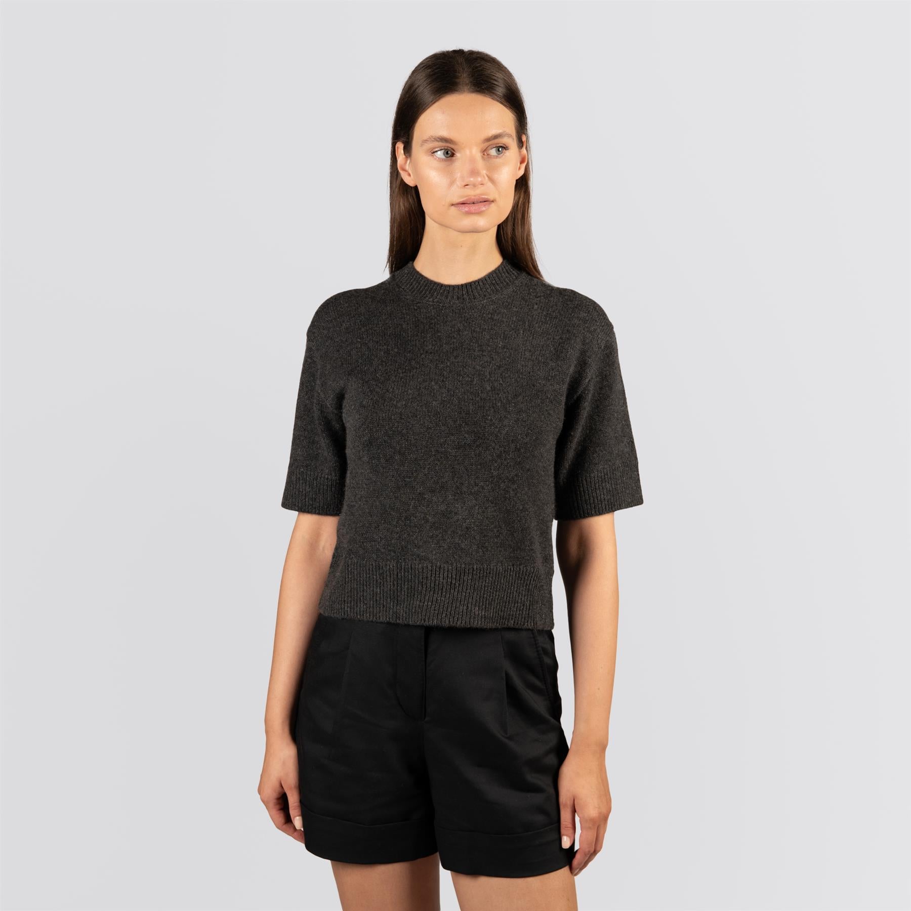 Womens Sally Cashmere Crew Black Heather