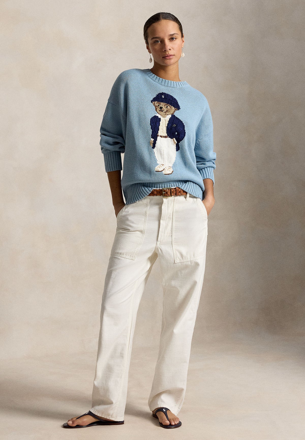 Womens Cotton "Bear" Sweater Blue Note