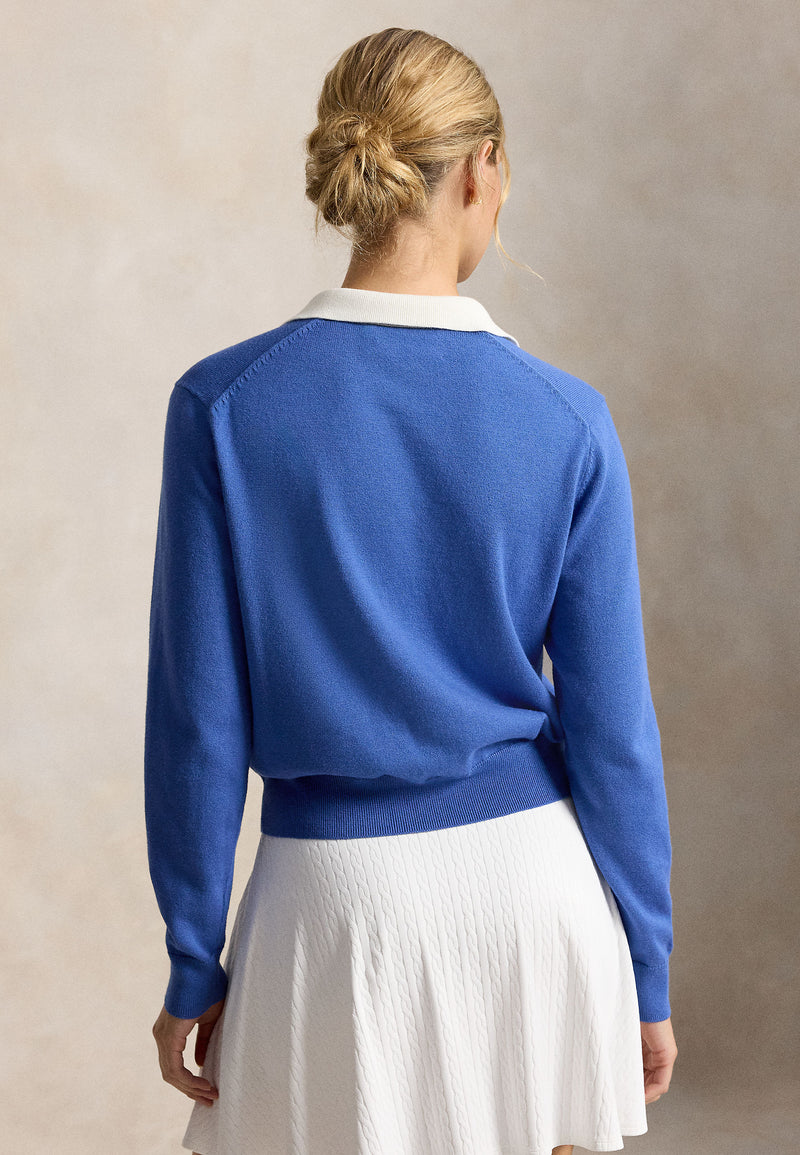 Womens Cotton Blend Long Sleeve Polo Mdrn Ryl/Wht Splash