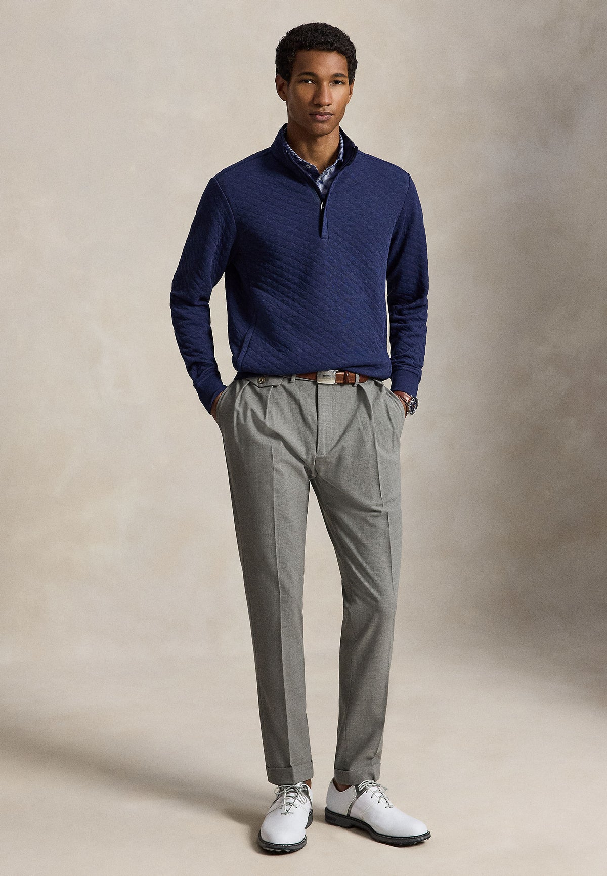 Quilted Double Knit Pullover Spring Navy Heather