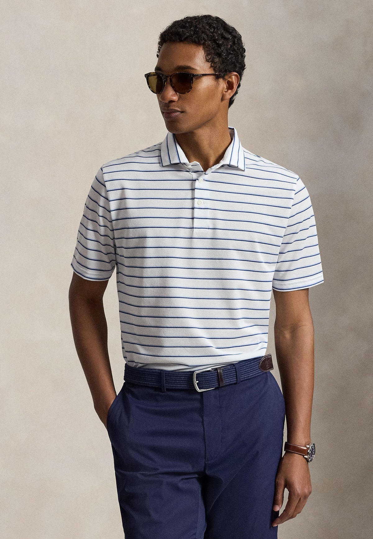Yarn Dyed Tour Pique Polo Pebble Blue Multi