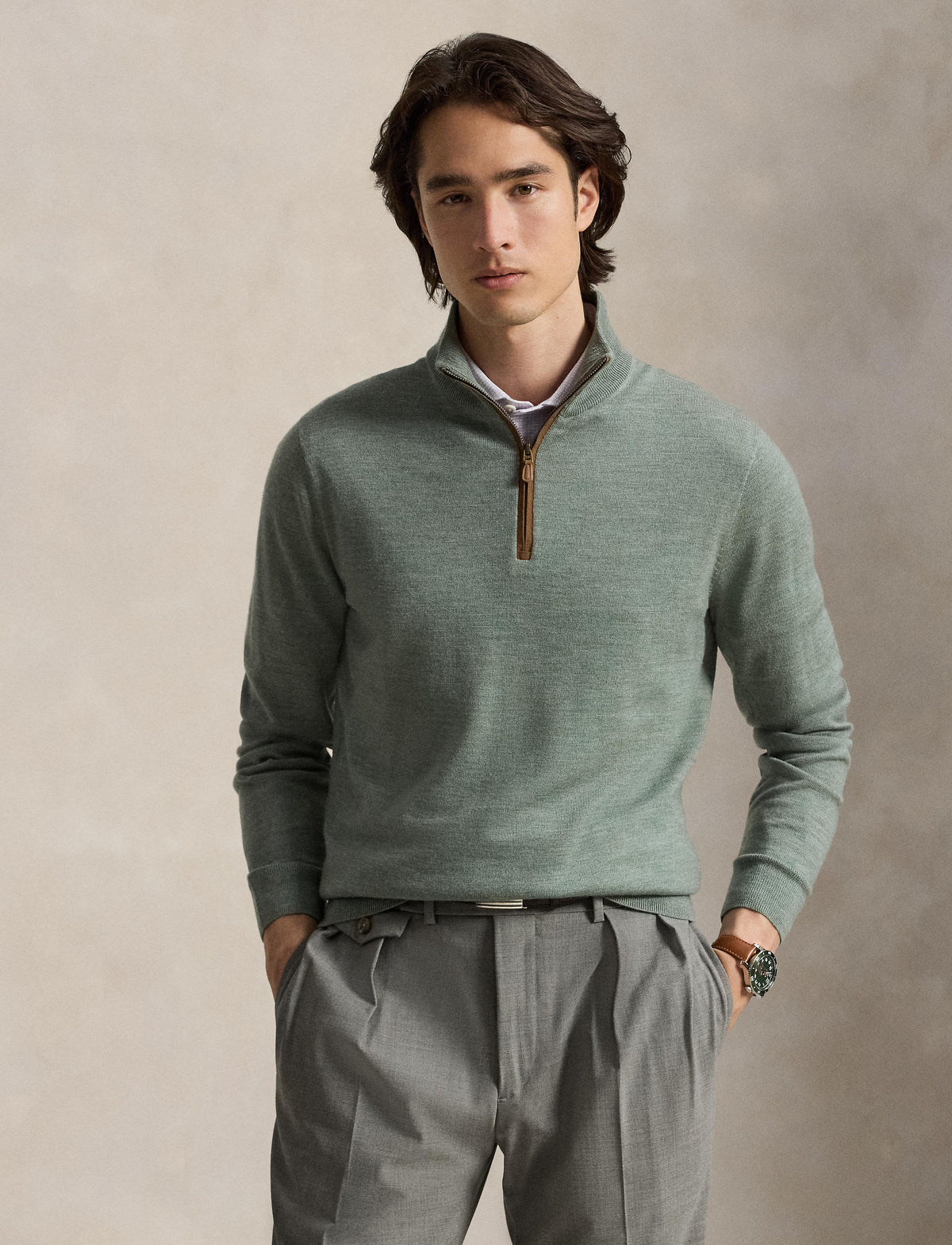 RLX Merino Wool Sweater Half Zip Fern Green Heather