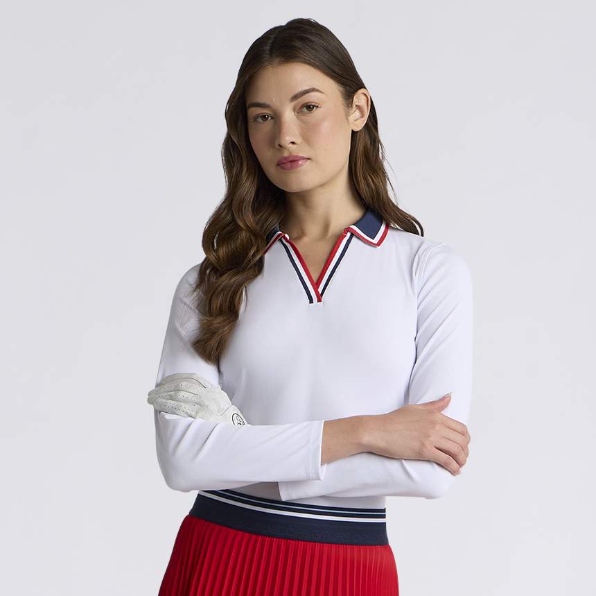 Womens Jonny Collar Nylon Rib LS Polo Lava