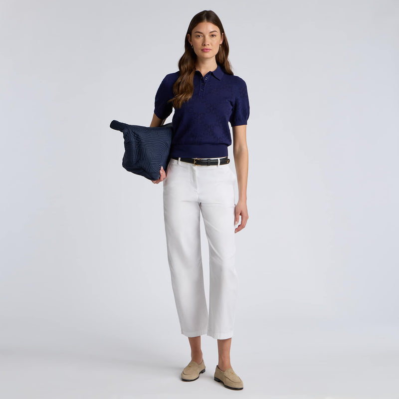 Womens Pointelle G Cotton Silk Cashmere Sweater Polo Twilight