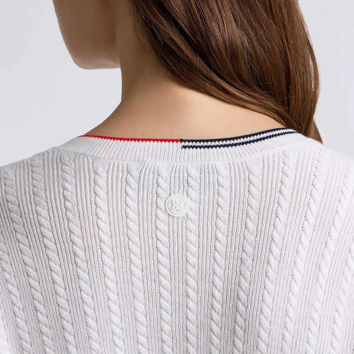 Womens Cable Knit Cotton Cashmere V Neck Snow