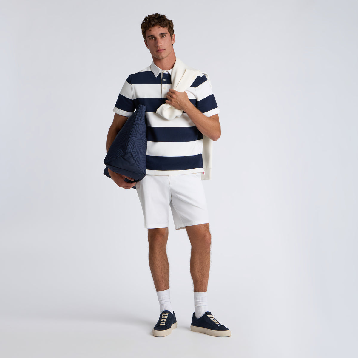 Yarn Dye French Terry Rugby Polo Twilight/Snow