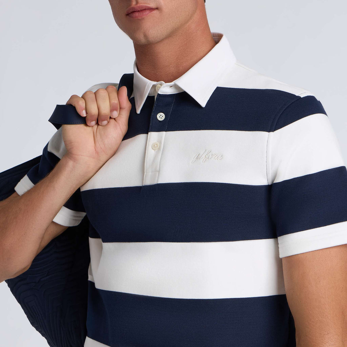 Yarn Dye French Terry Rugby Polo Twilight/Snow