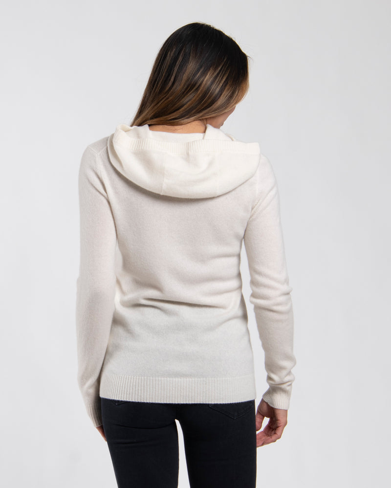 Womens Pure Cashmere Hoodie Alabaster
