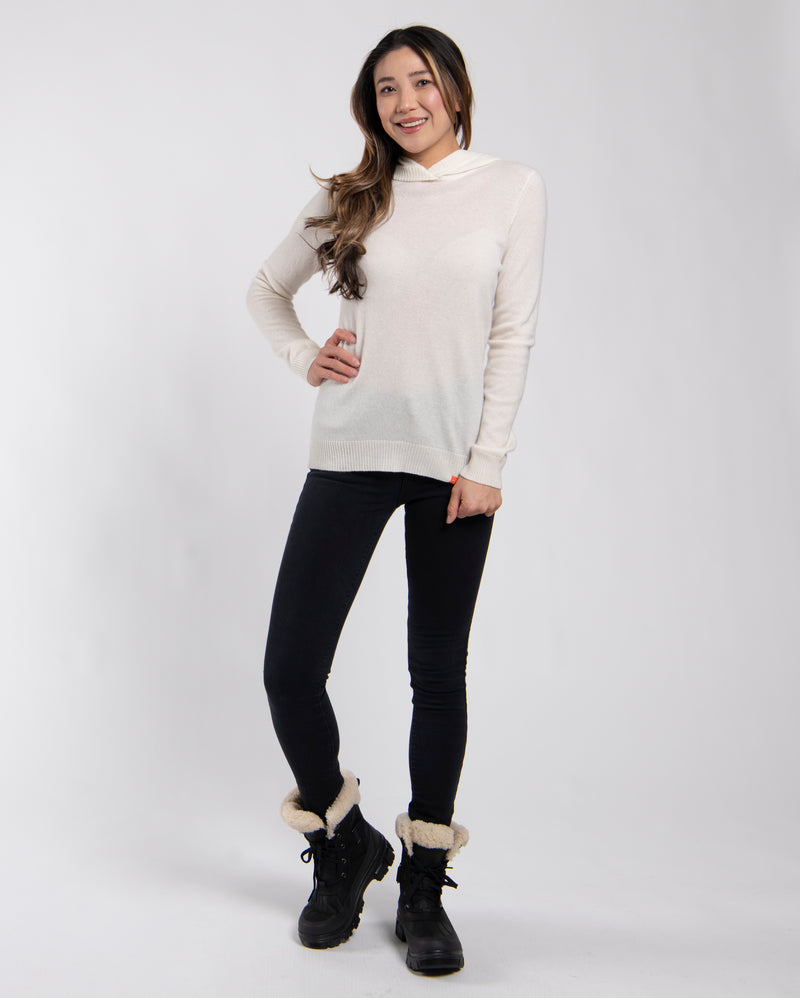 Womens Pure Cashmere Hoodie Alabaster