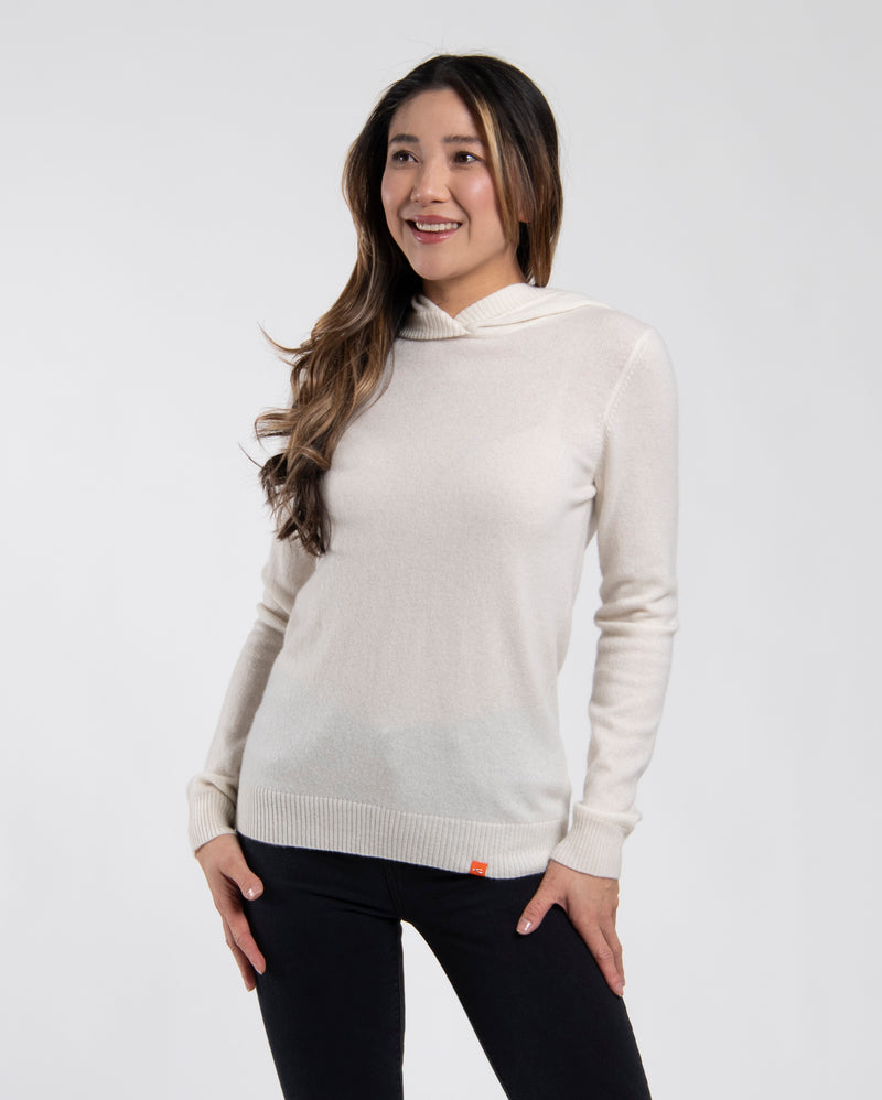 Womens Pure Cashmere Hoodie Alabaster