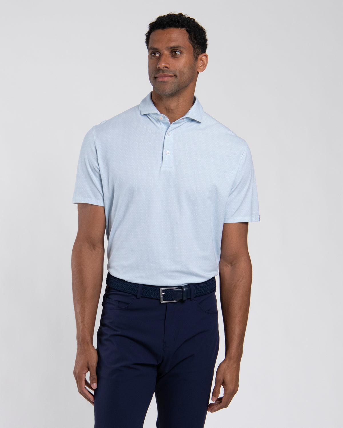 Hollow Pima Print Polo Vapor Blue/White
