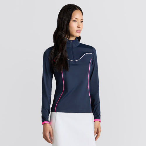 Womens Stretch Nylon Interlock Tipped Pullover Twilight/Knockout Pink