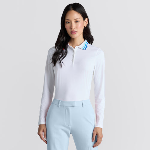 Womens Contrast Collar Silky Tech Nylon LS Polo Snow