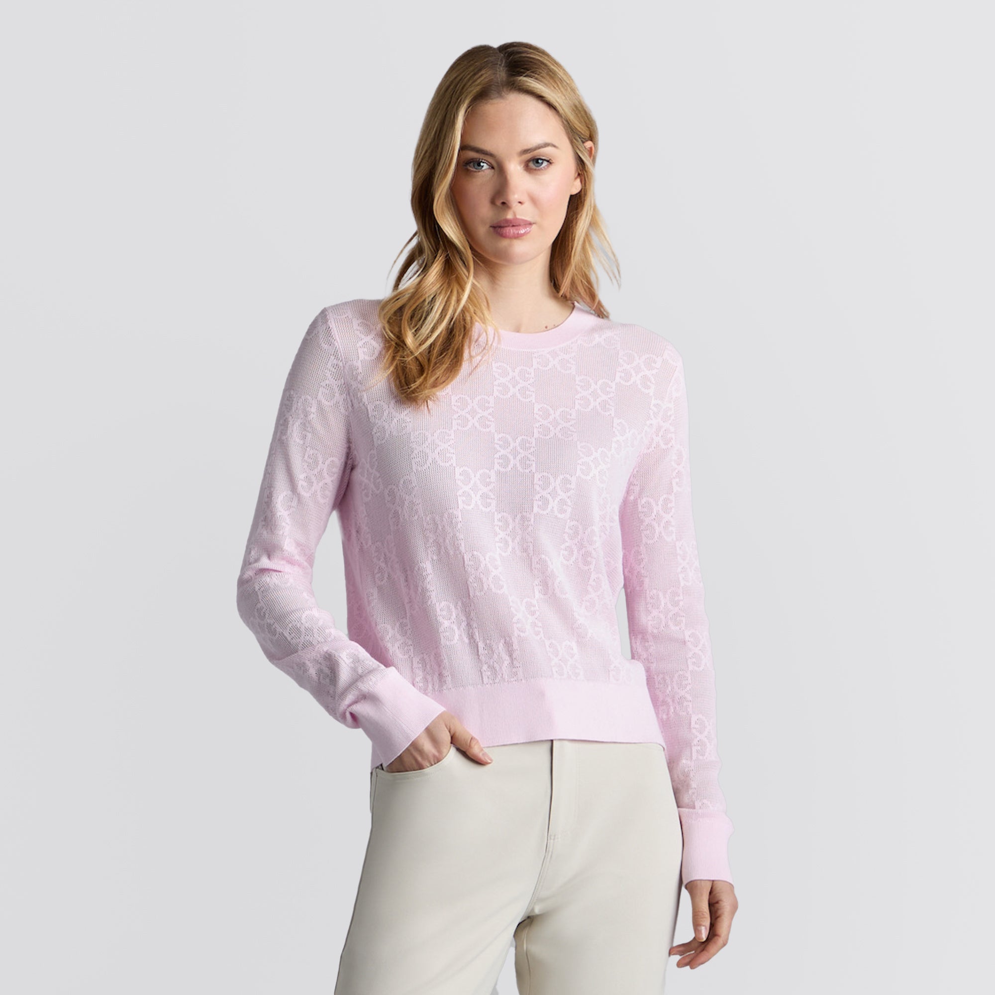 Womens Pointelle G Crewneck Sweater Blush