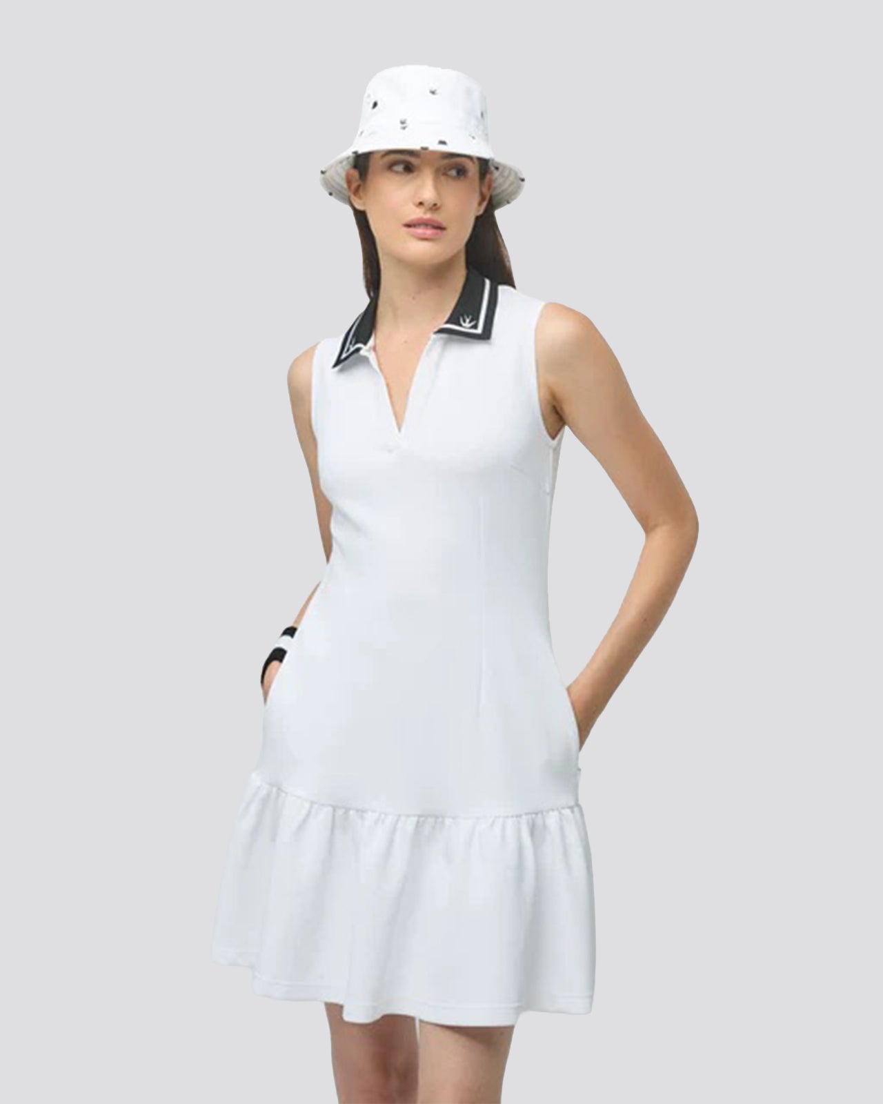 Womens Airloft Ruffle Hem Dress White/Black