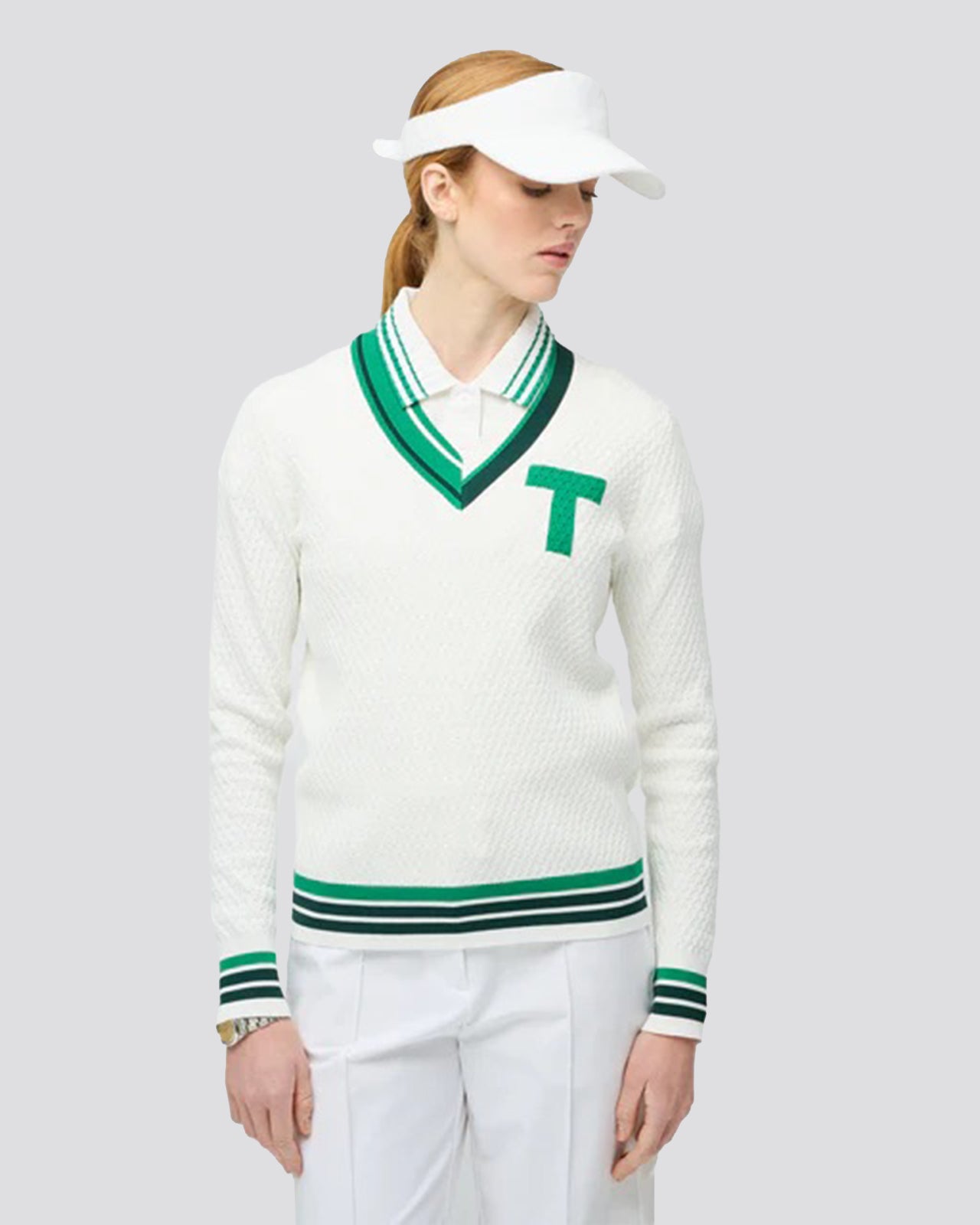 Womens Sport V-Neck Sweater White/Sport Green