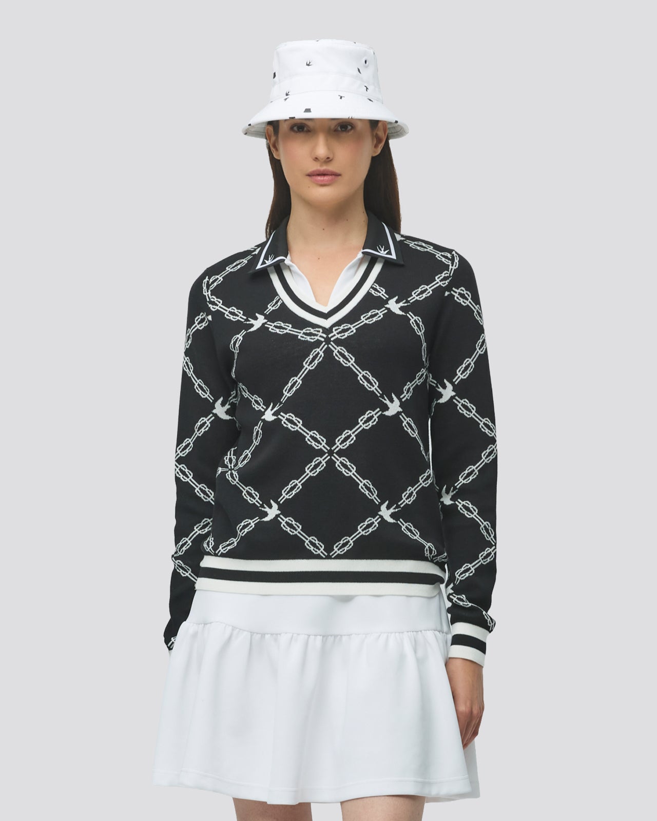 Womens Birdie Links Knit V-Neck Jumper White/Black