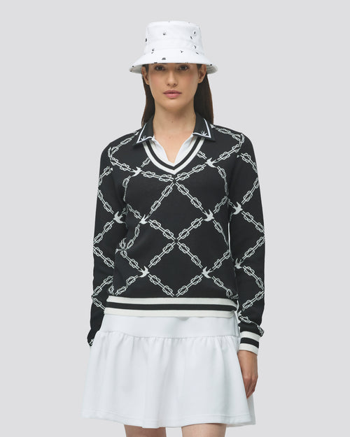 Womens Birdie Links Knit V-Neck Jumper White/Black