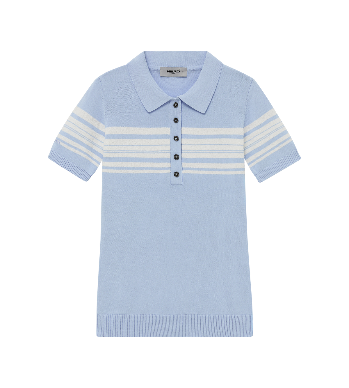 Womens Stripe Knit Polo Dusty Blue