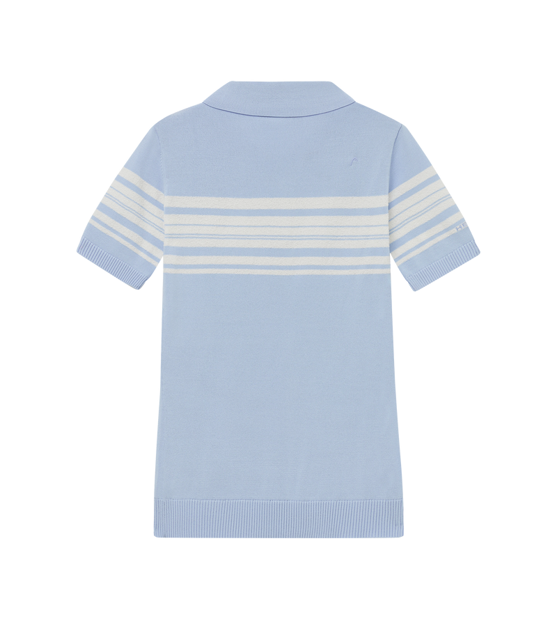 Womens Stripe Knit Polo Dusty Blue