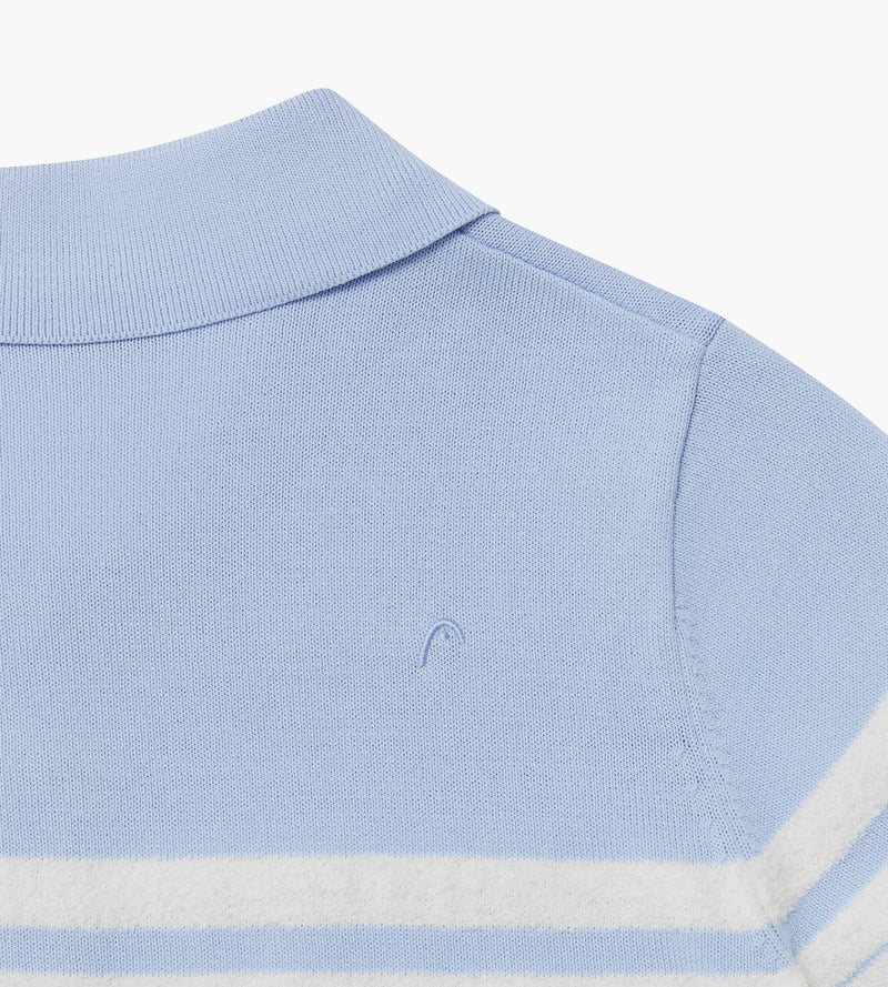 Womens Stripe Knit Polo Dusty Blue