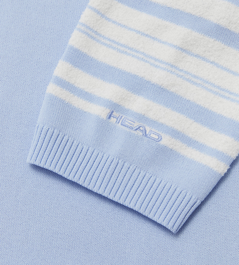 Womens Stripe Knit Polo Dusty Blue