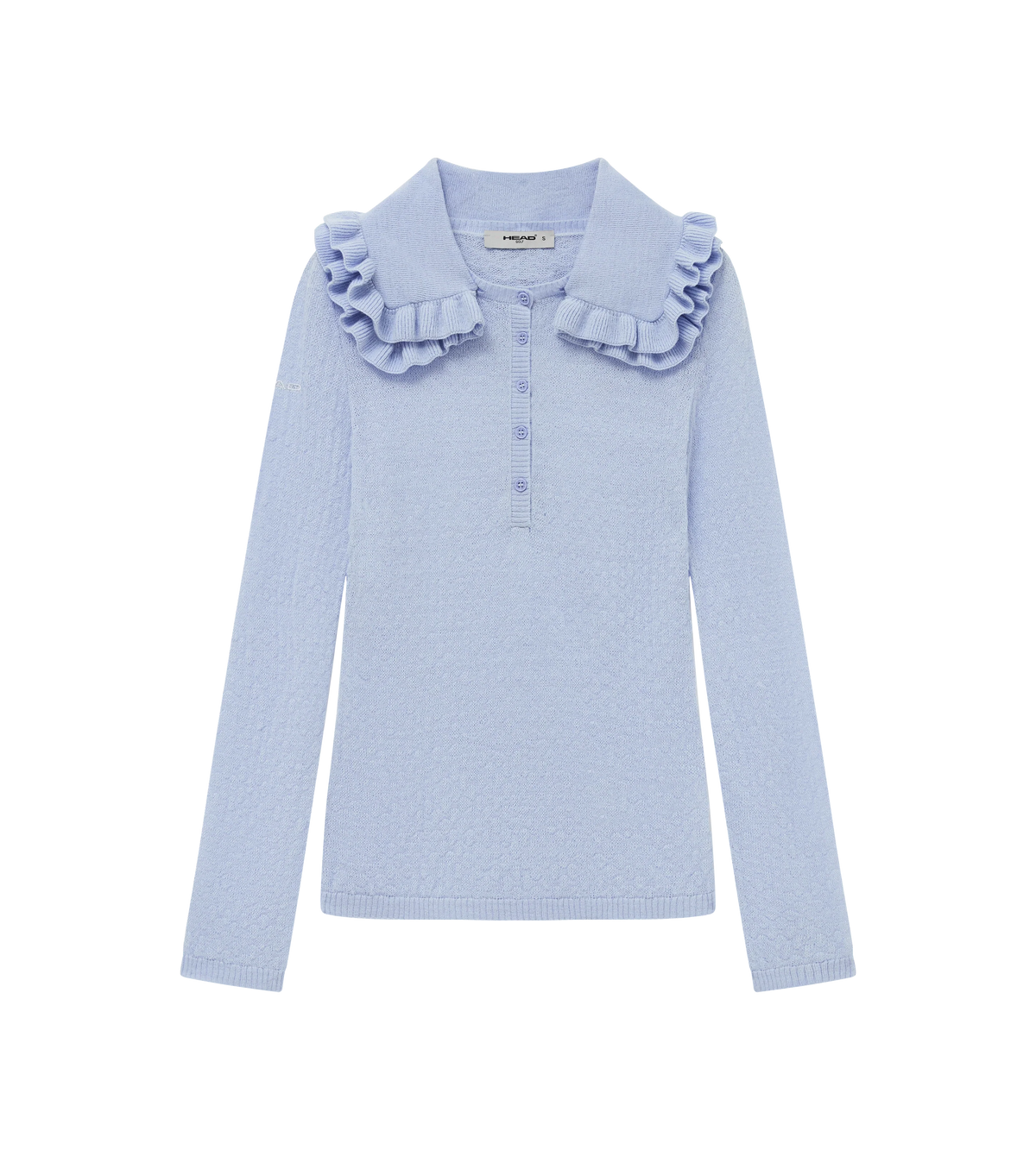 Womens Ruffle-Trimmed Wool Polo Shirt Dusty Blue