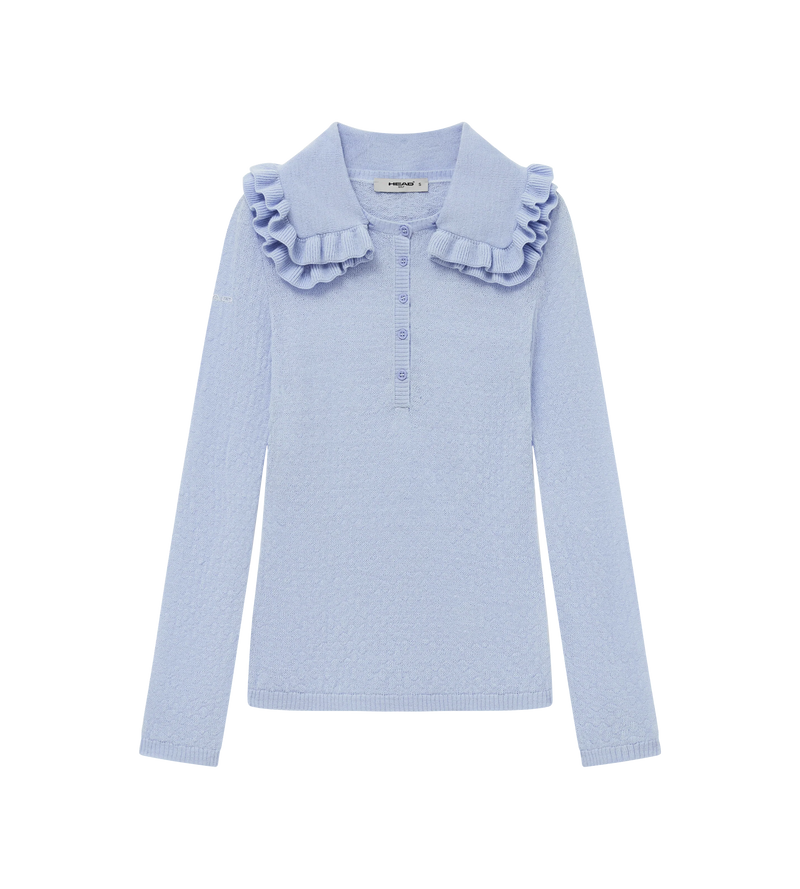 Womens Ruffle-Trimmed Wool Polo Shirt