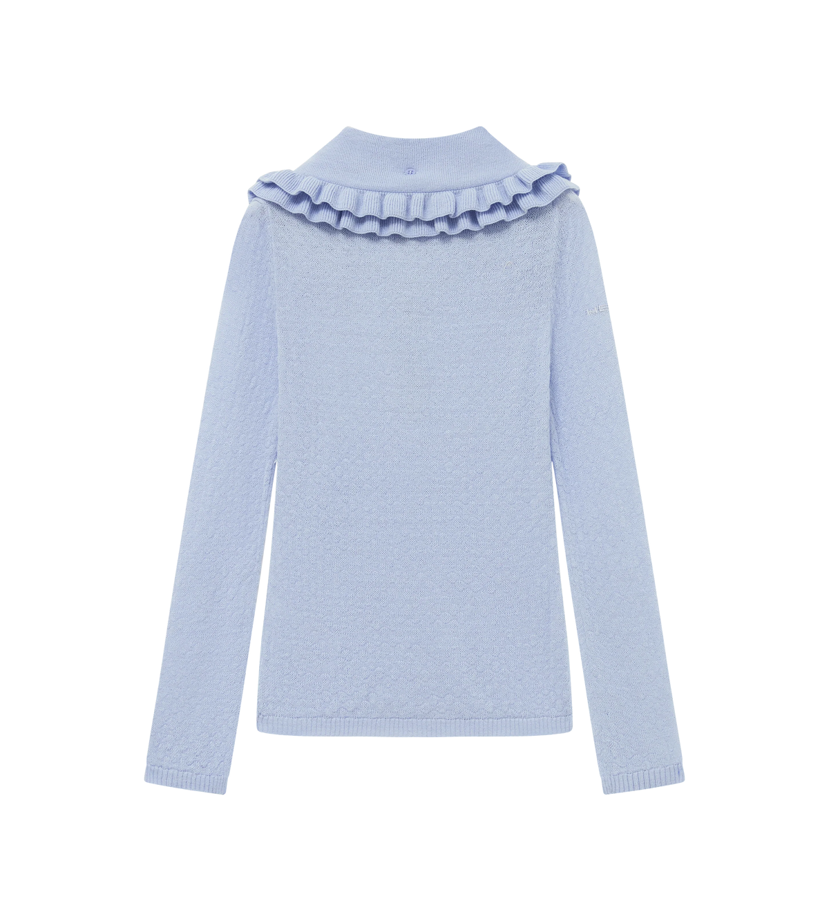 Womens Ruffle-Trimmed Wool Polo Shirt Dusty Blue