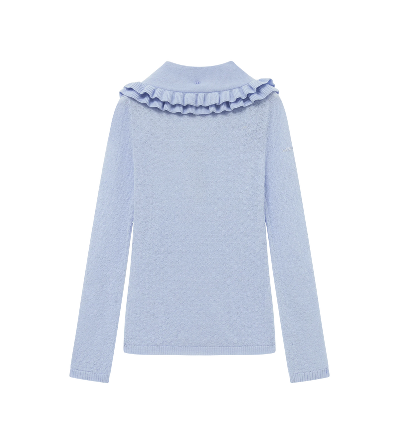 Womens Ruffle-Trimmed Wool Polo Shirt
