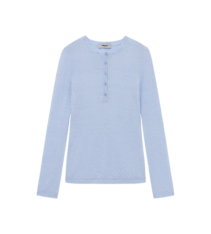 Womens Ruffle-Trimmed Wool Polo Shirt Dusty Blue