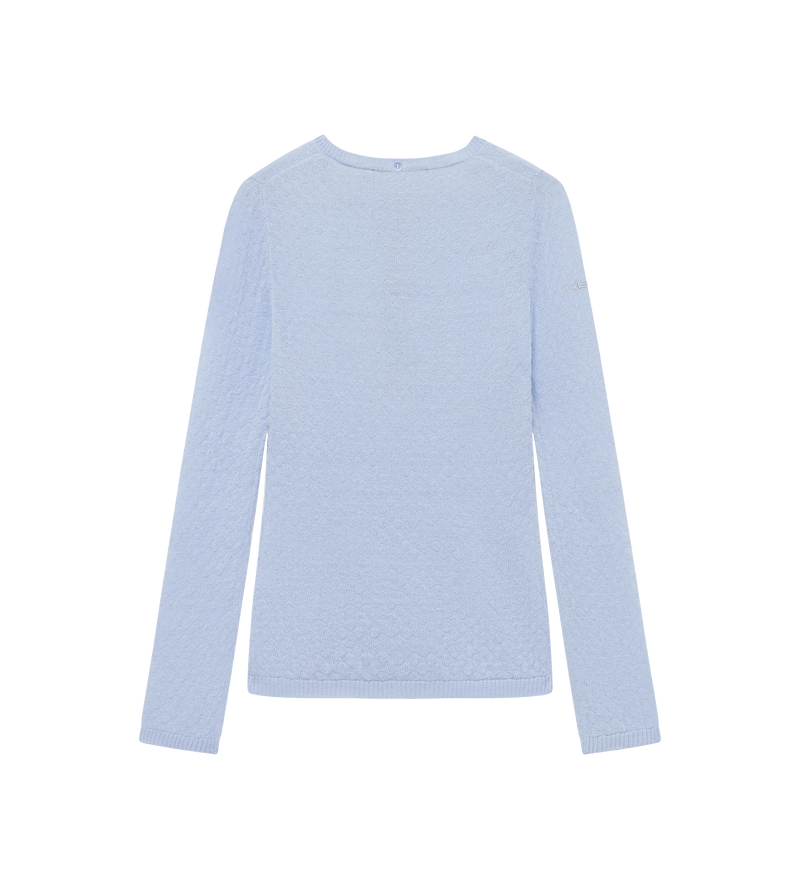 Womens Ruffle-Trimmed Wool Polo Shirt Dusty Blue