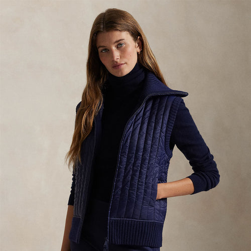 Womens RLX Full Zip Wool Blend Collar Vest Refined Navy