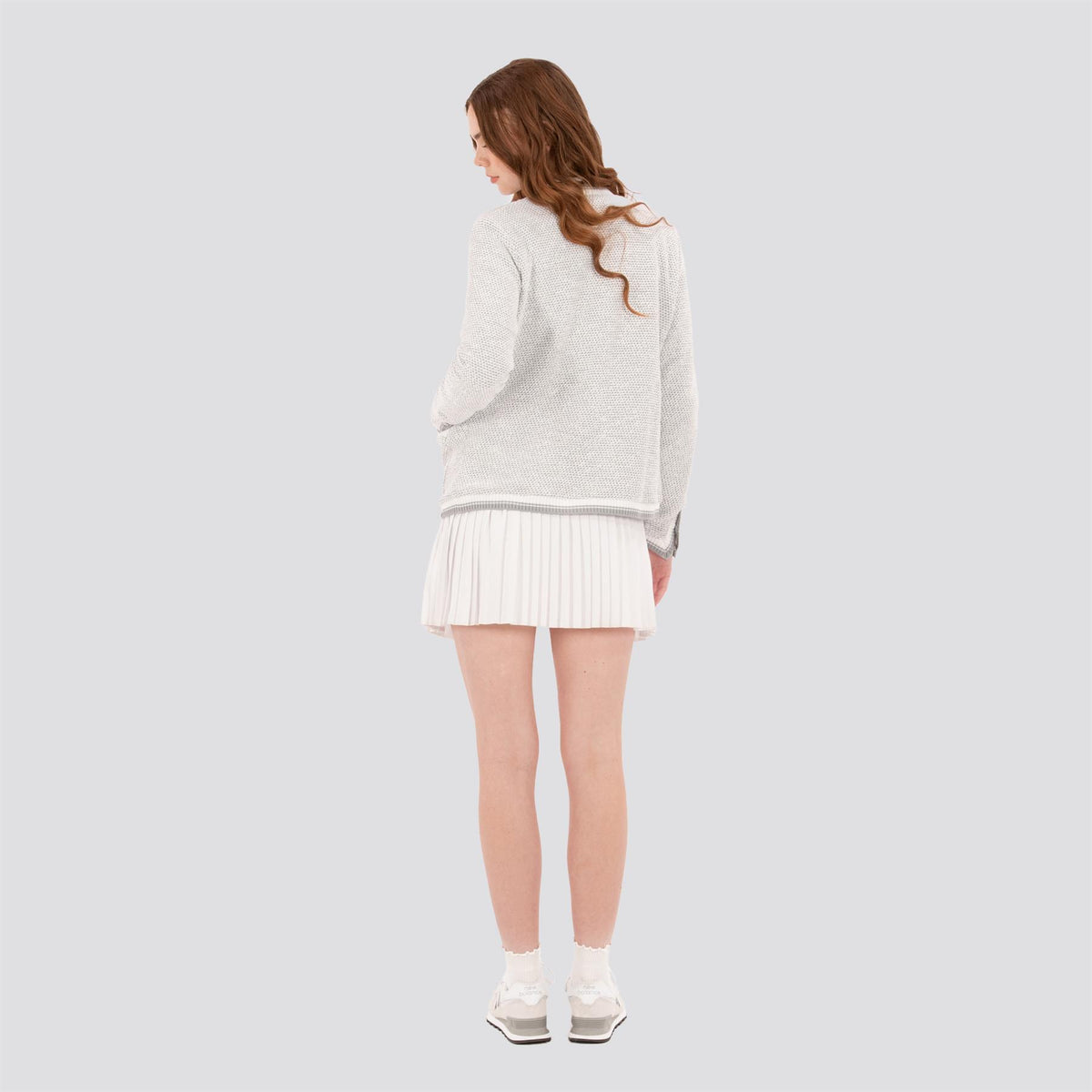Womens Boucle Knit Jacket White/Grey