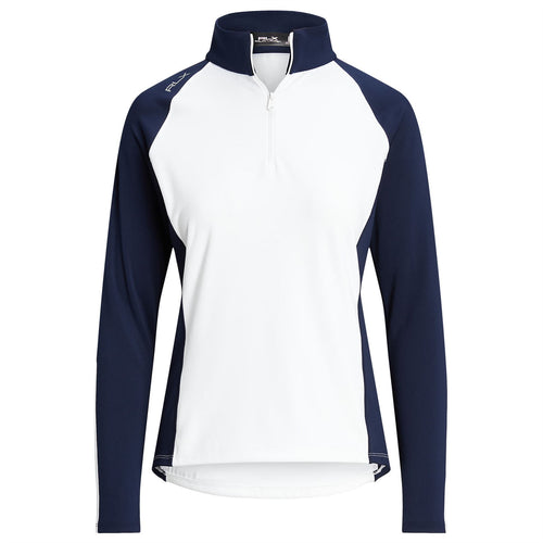 Womens Stretch Jersey Quarter Zip Pullover Ceramic White/Refined Navy/Athens Green - SS24