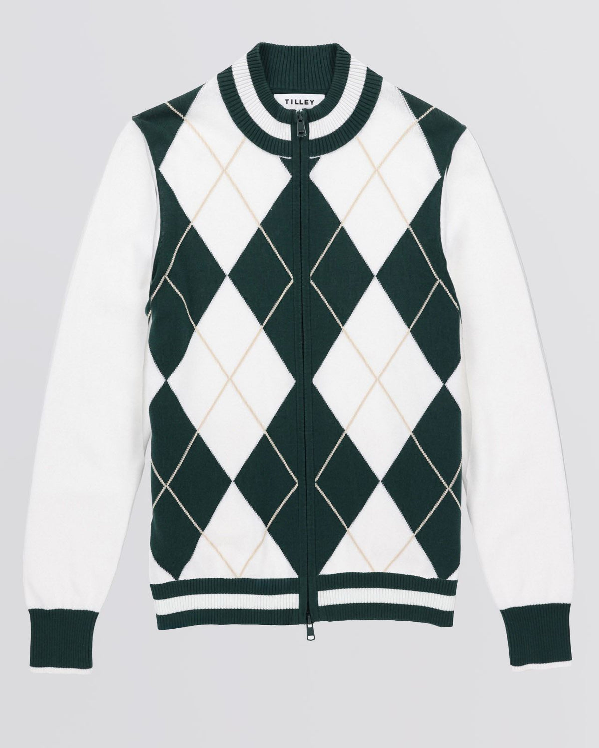 Womens Argyle Full Zip Sweater White/Pine Green Full Zip Sweater White/Pine Green