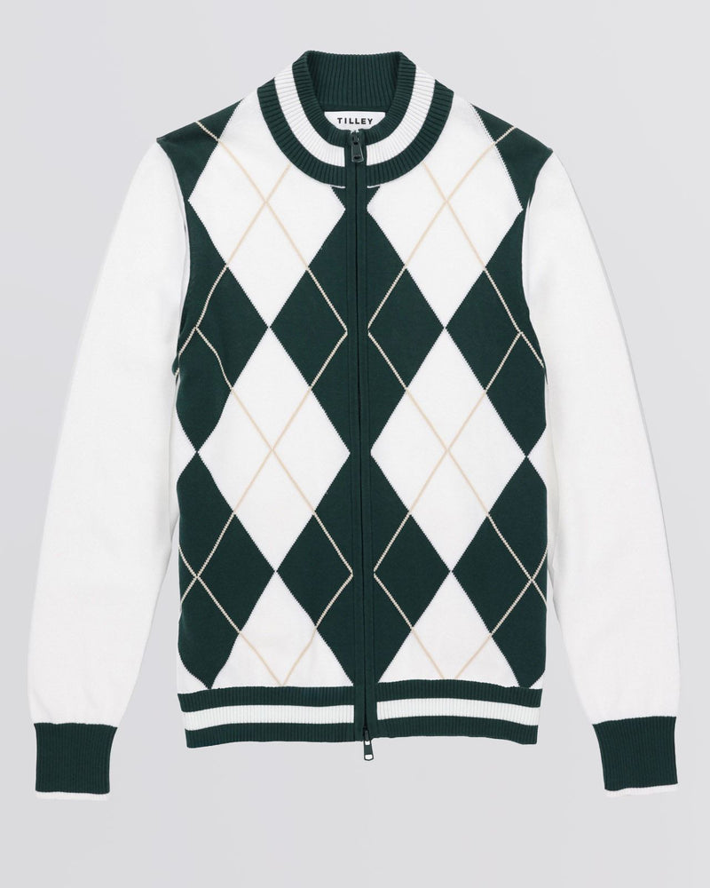 Womens Argyle Full Zip Sweater White/Pine Green Full Zip Sweater White/Pine Green