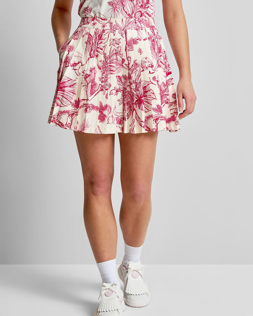 Womens Knife Pleat Skirt Red Botanical