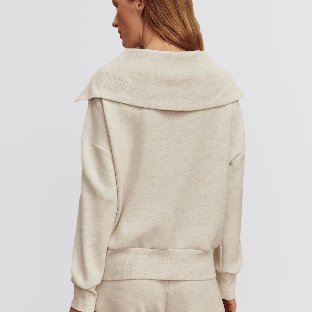 Womens Catherine Half Zip Sweater Top Ivory Marl Fleck