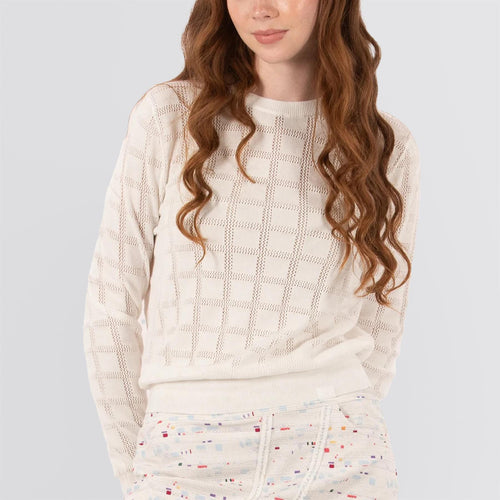 Womens Pointelle Crewneck Sweater White