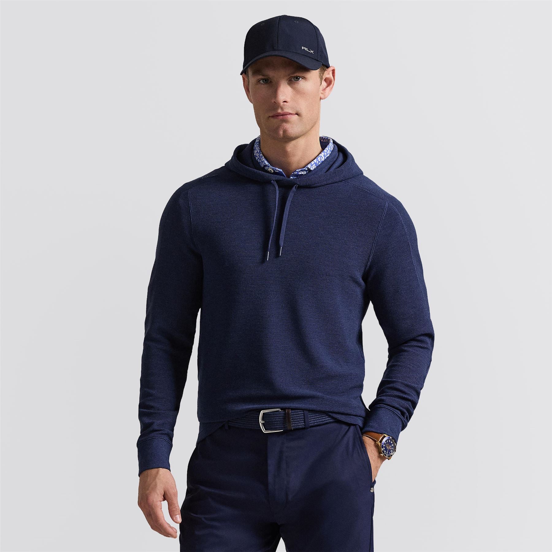 RLX Performance Tech Waffle Knit Hoodie Spring Navy Heather