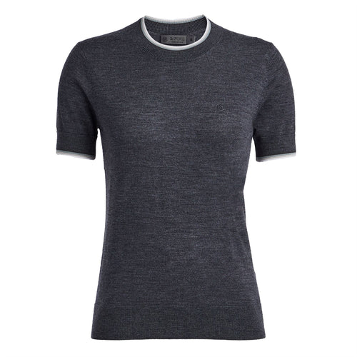 Womens Merino Wool Short Sleeve Sweater Charcoal Heather Grey - AW23