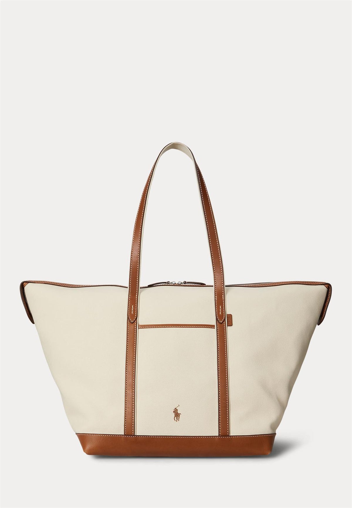 Womens Canvas & Leather Large Shoulder Tote Ecru/Cuoio
