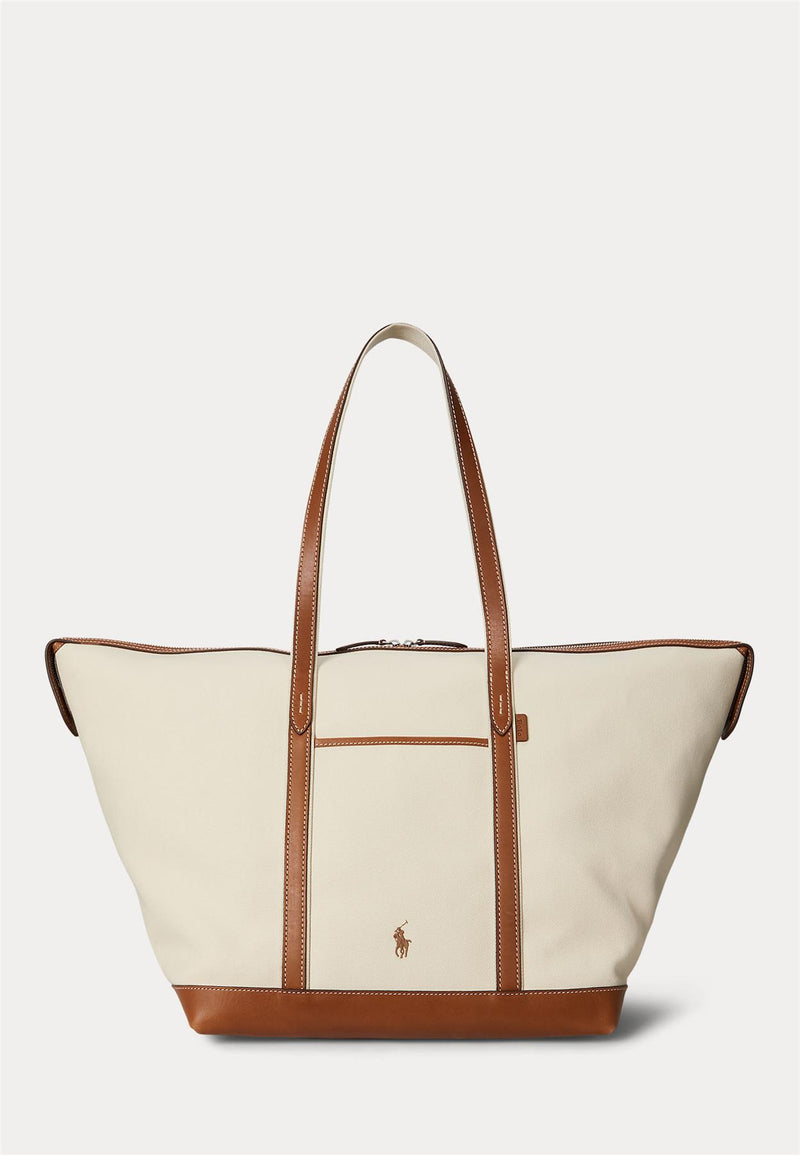 Canvas & Leather Large Shoulder Tote