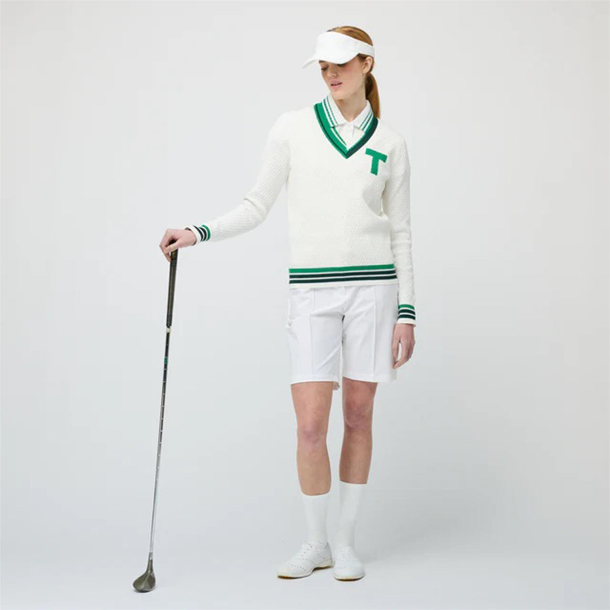 Womens Sport V-Neck Sweater White/Sport Green